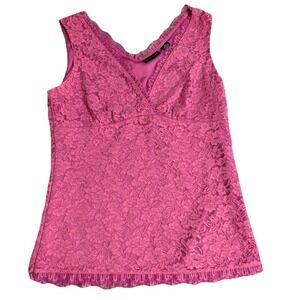 New York And Company Pink Lace Cami Top Babydoll Women M Y2K Coquette Sweetheart